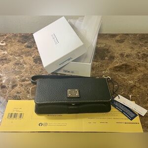Authentic Dooney & Bourke Italian Pebble Grain Fey Phone Wristlet Black/Black